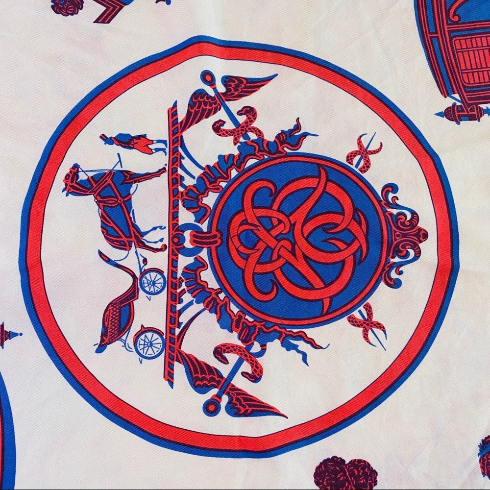 HERMES Vintage Silk Scarf Ex Libris Hugo Grygkar Horse Carriage Rare 34" x 35.5" - Picture 10 of 11
